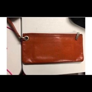 Orange Hobo leather wristlet